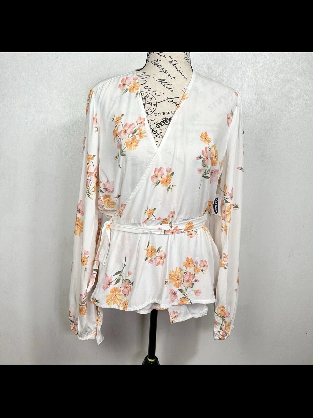 Old Navy White Wrap Blouse with Floral